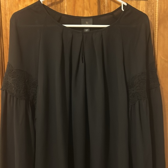 NWT Worthington Semi Sheer Pleated Crochet Sleeve Blouse - Picture 5 of 9